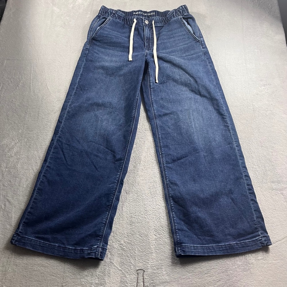 American Eagle Low Rise Baggy Wide Leg Drawstring Jeans Blue Size M